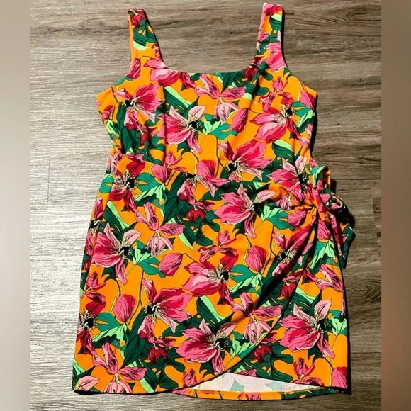 Express Floral Scoop Neck Wrap Front Tie Mini Dress XL - Picture 4 of 6